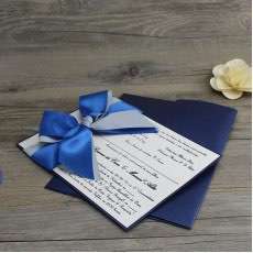 Dark Blue Wedding Invitation Card with Ribbon Bow Business Invitation Printing Customized 